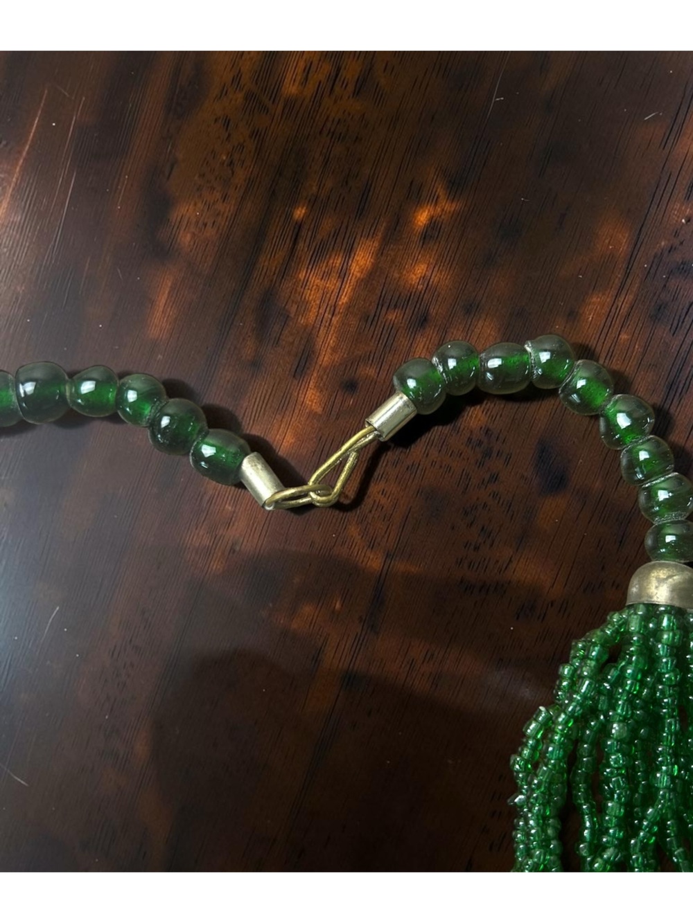 Statement Green Beaded Necklace Silver-Tone Focal Bead - Picture 3 of 4